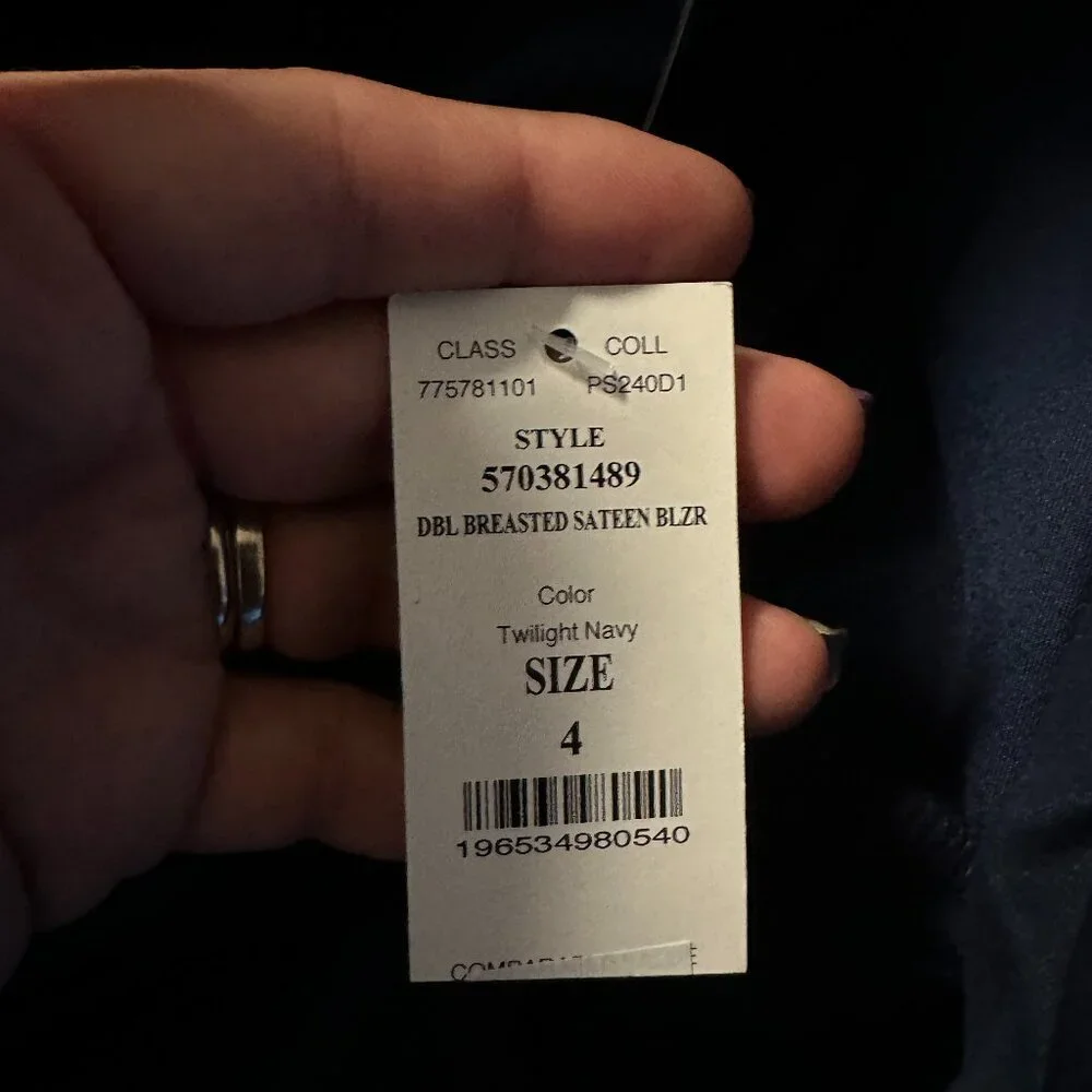NWT White House Black Market Double-Breasted Sateen Blazer Twilight Navy 4